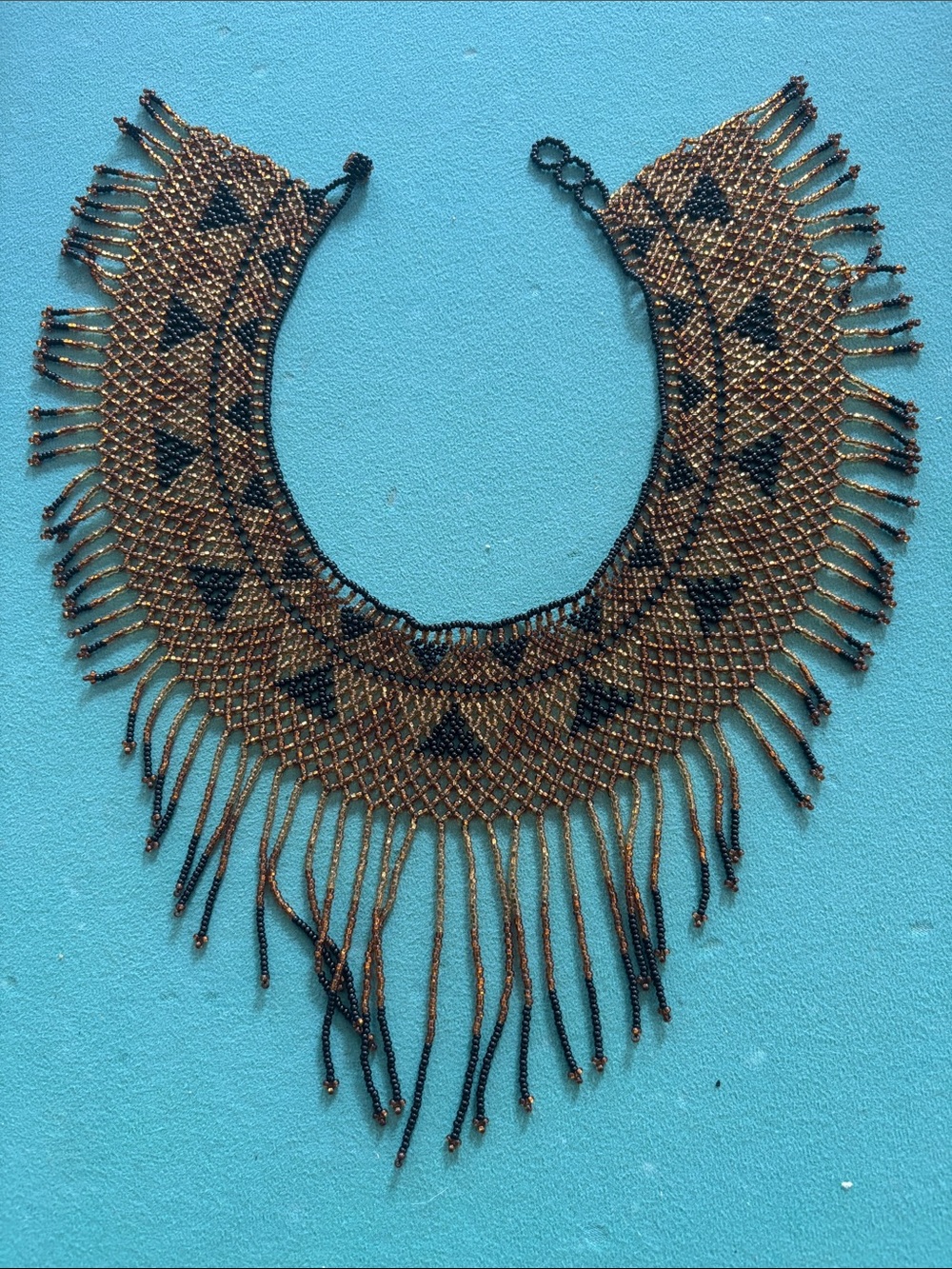 Black and amber Gold seed Beaded Fringe Collar Necklace